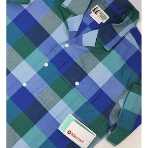NEW‎ Marmot Muir Camp Novelty S/S Shirt Men's Small Trail Blue Charlie Plaid NWT